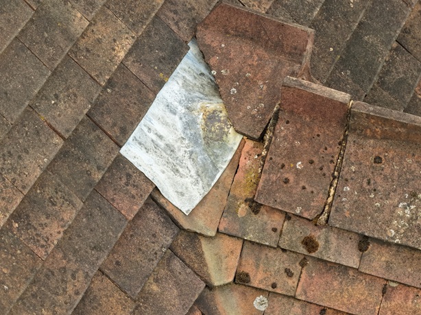 Slipped tile with exposed underlay, north elevation
